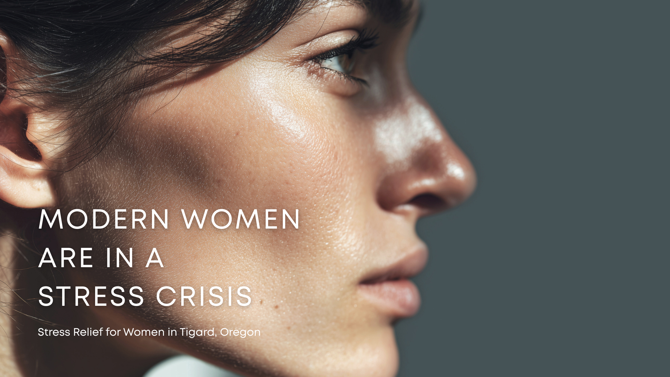 Modern woman in natural light with serious expression representing chronic stress and pressure. Stress relief for women in Tigard, Oregon.